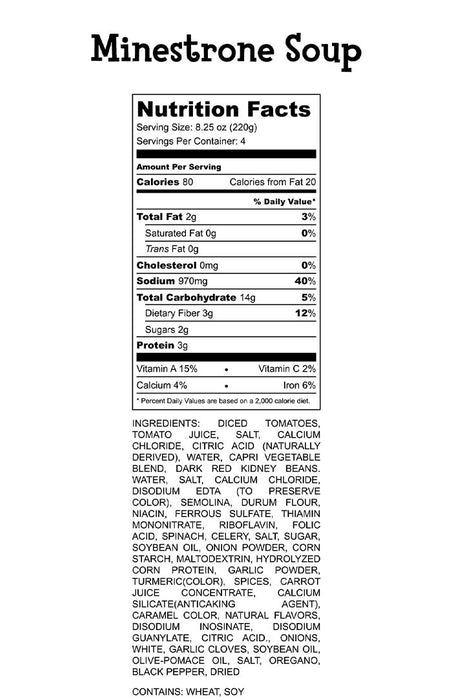 Minestrone Soup Nutrition Facts